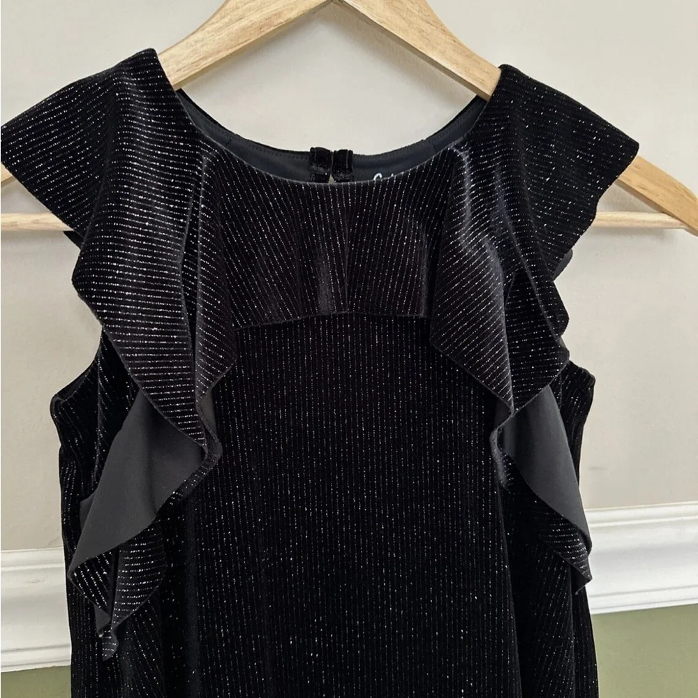 Cat and Jack Girls Size XL 14/16 Black Glitter Velvet Dress Ruffle Sleeve NWT